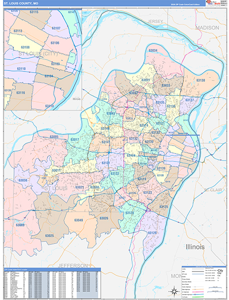 St. Louis County, MO Map Color Cast Style